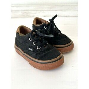 VANS Off The Wall Toddler Size 4 Canvas Lace Up Skate Shoes Black/Brown